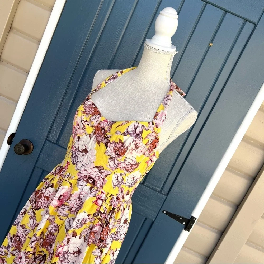 Bardot Labella Yellow Floral Midi Dress Women’s Size Small - Picture 2 of 11